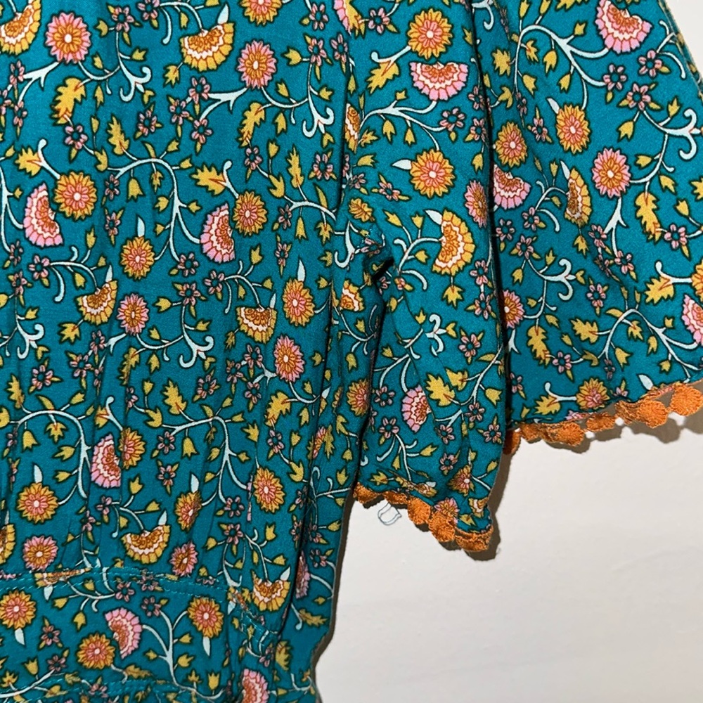 Floral Teal and Brown Dress - Picture 2 of 4